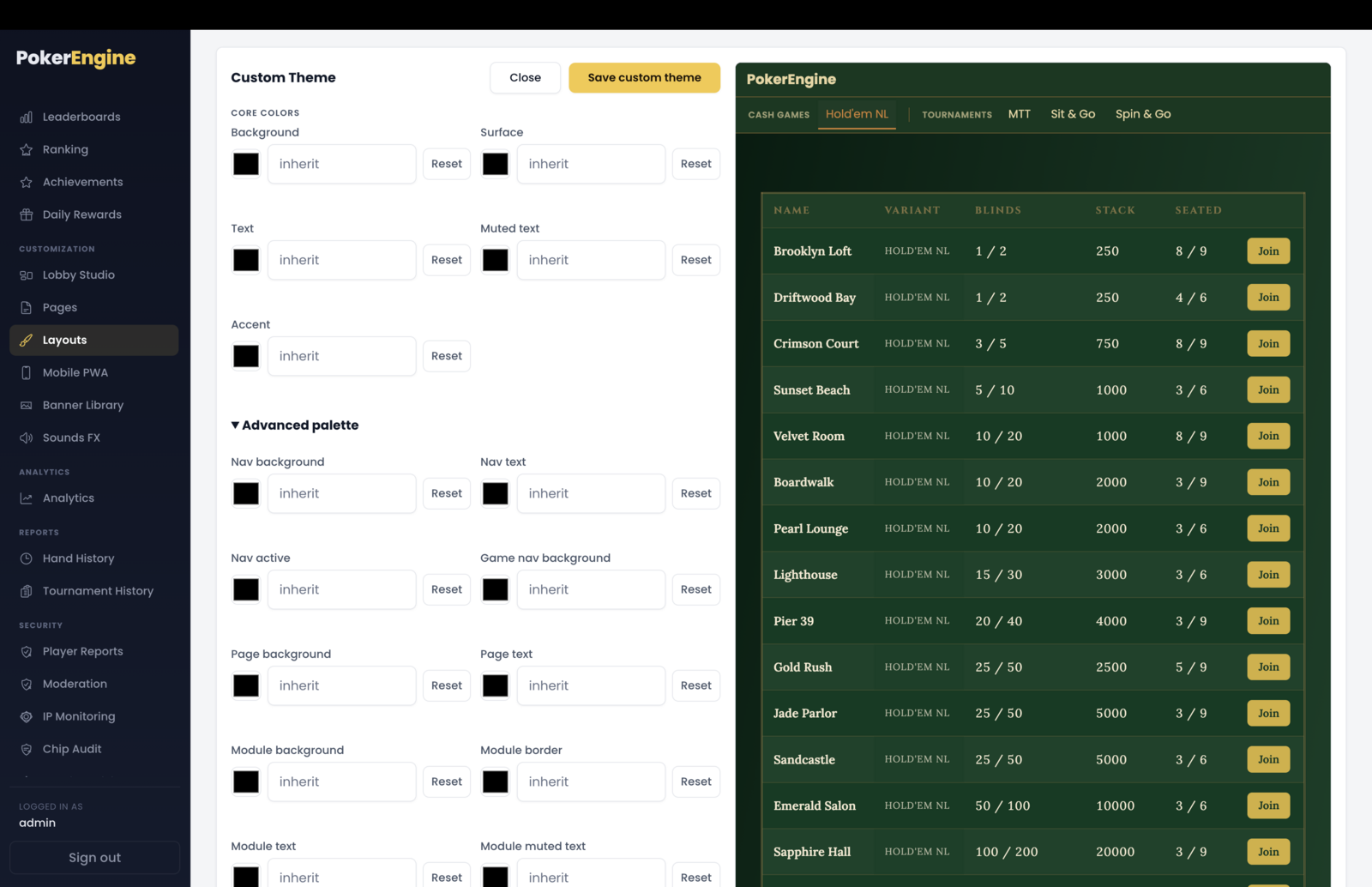 Custom theme editor