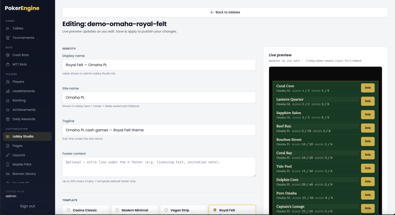 Lobby Studio editor