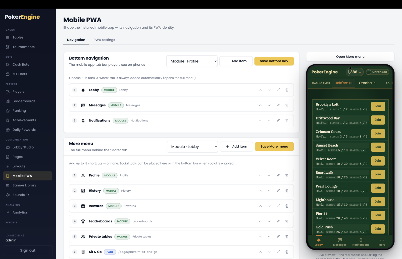 Mobile PWA navigation