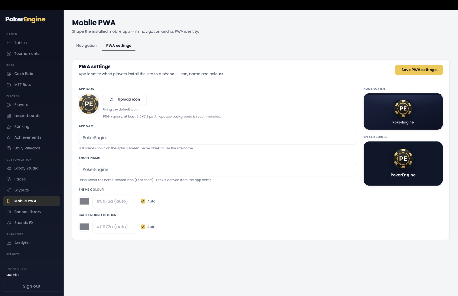 Mobile PWA settings builder