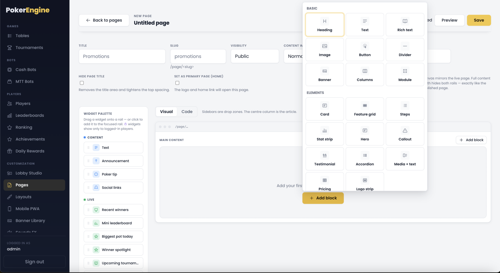 Pages builder blocks