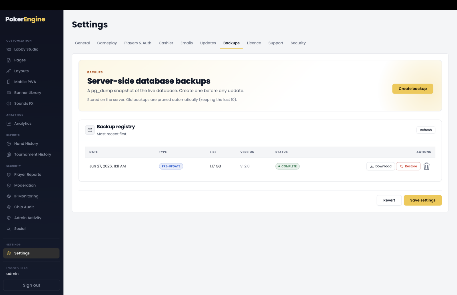 Backups and restore