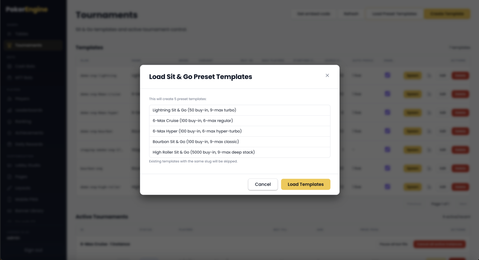 Tournament templates