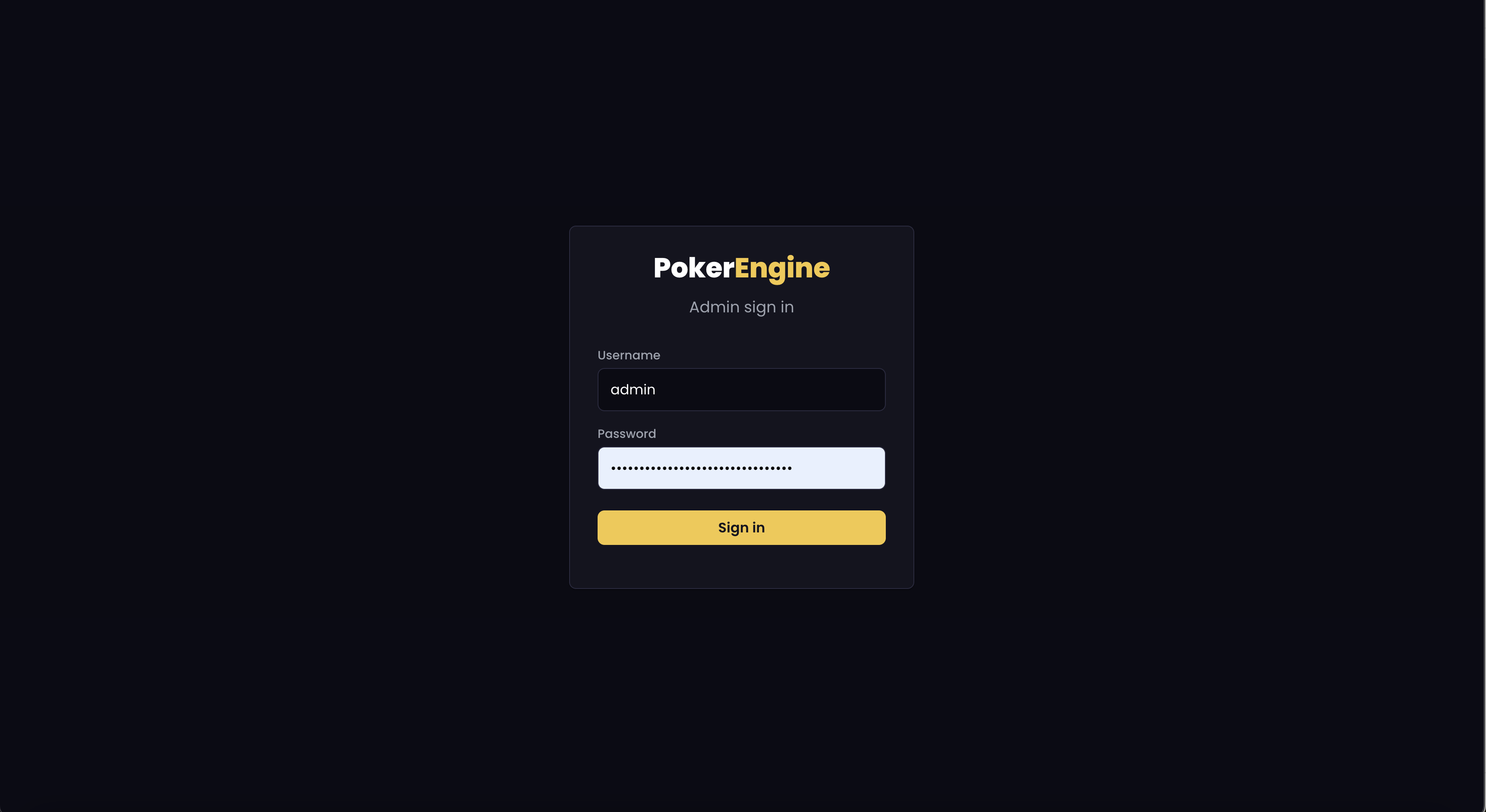 Secure admin login screen