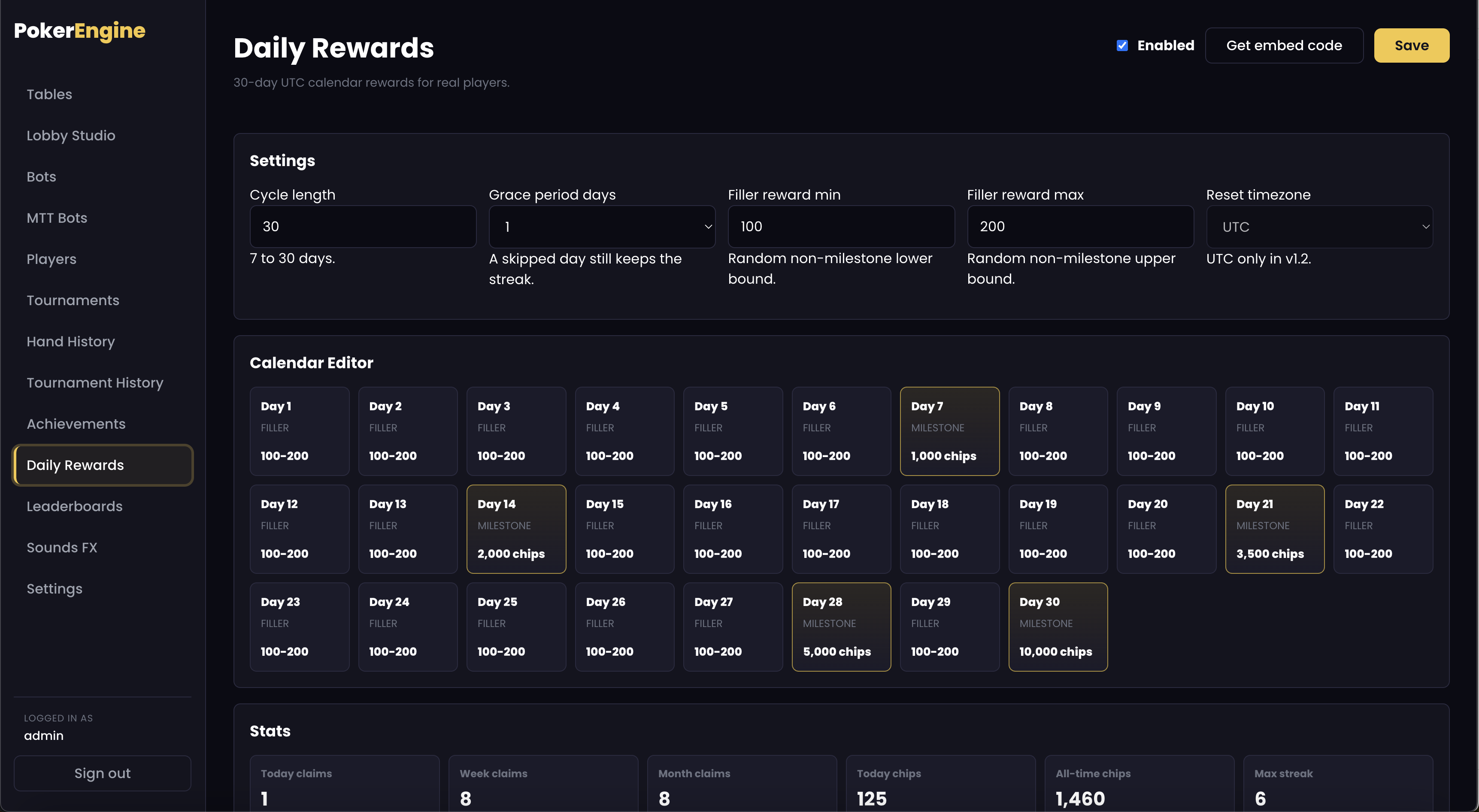 Daily rewards editor