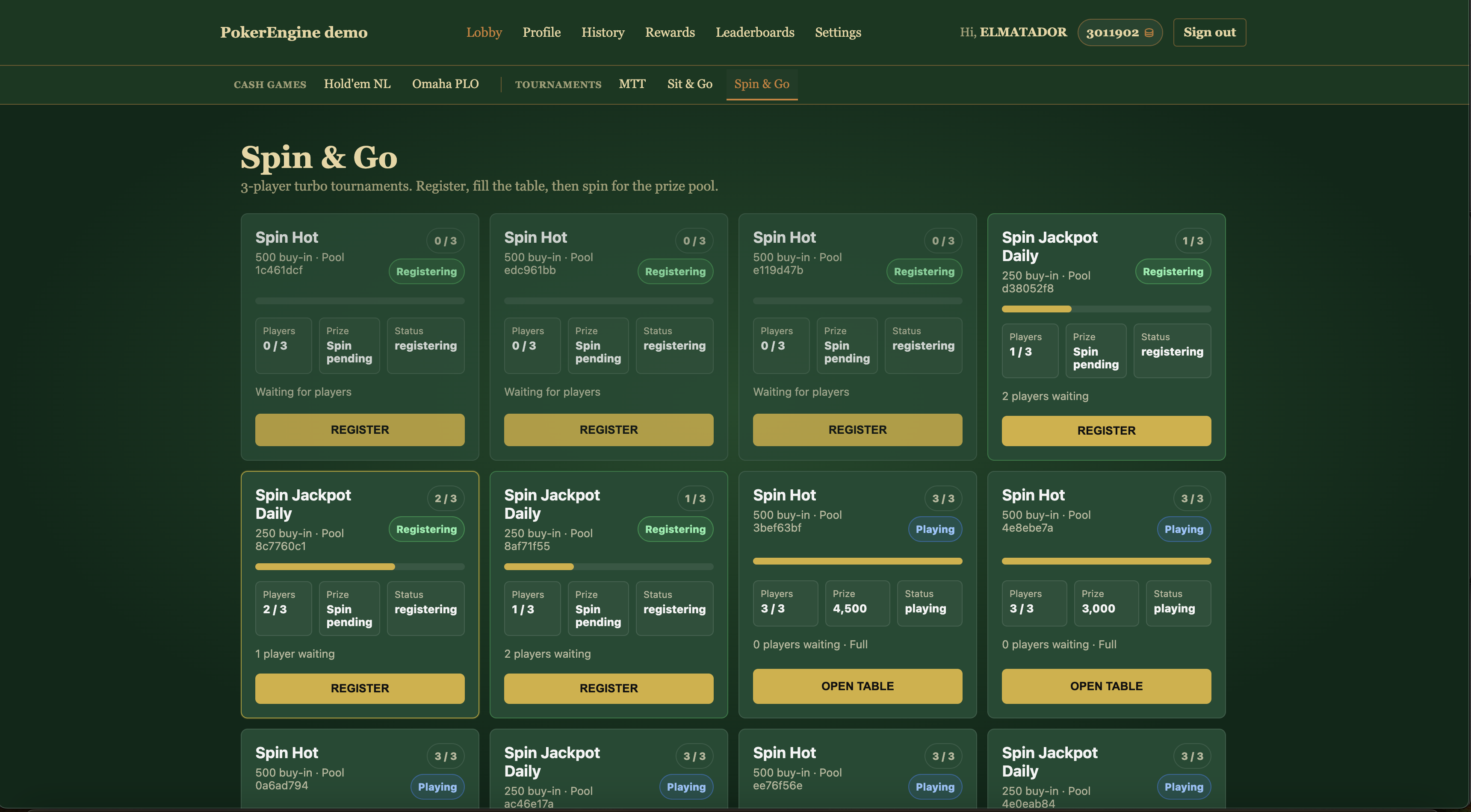 Spin and Go lobby